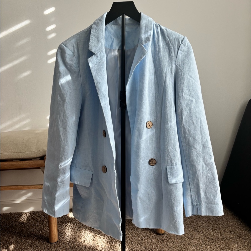 SHEIN Light Blue Women's Blazer with Double-Breasted Design